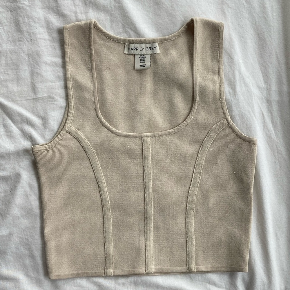 Cream cropped tank with soft 100% polyester material